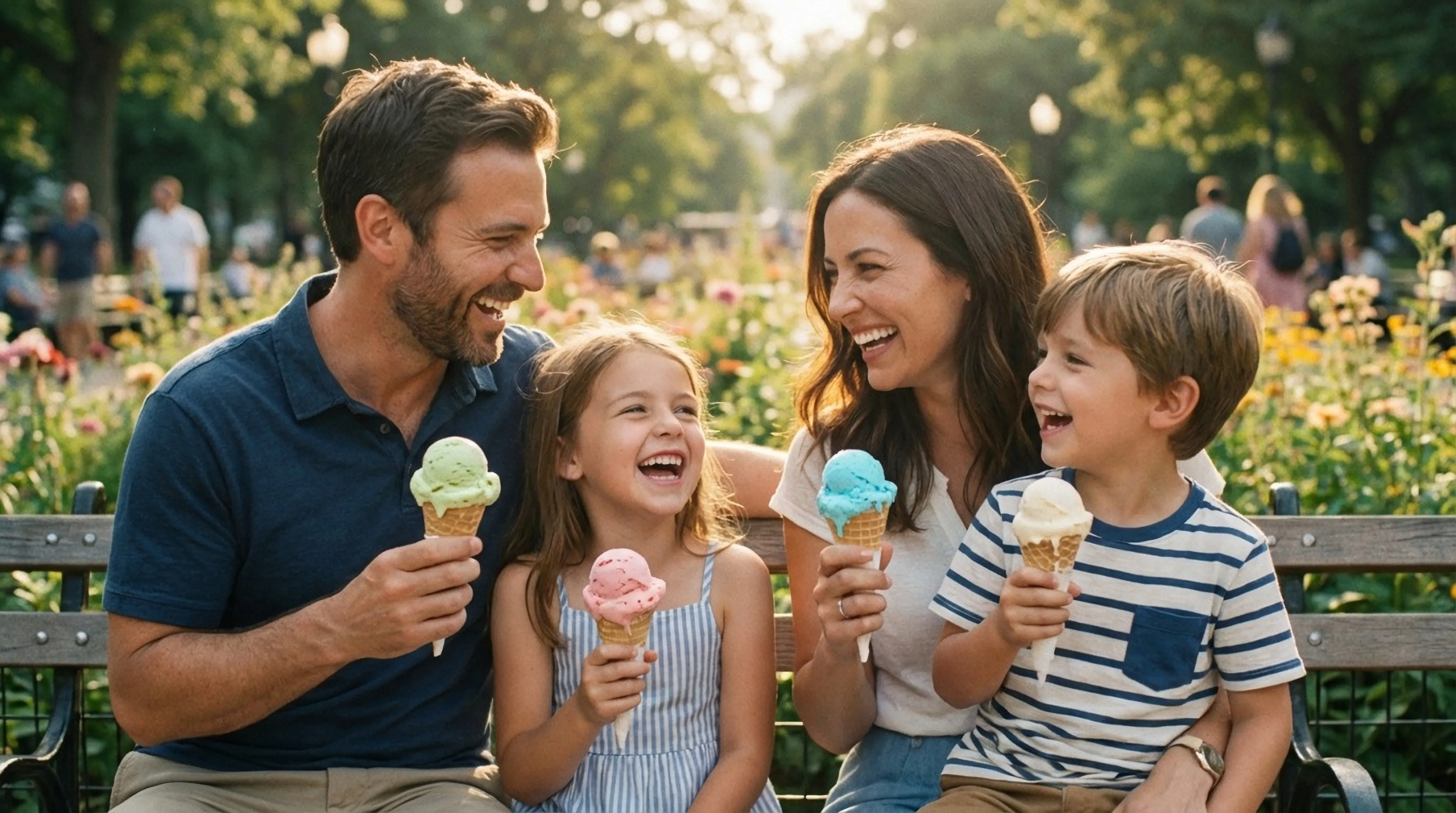 A family laughing together outdoors